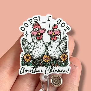 Glitter My Badge Funny oops I got another chicken badge reel for nurse and hospital workers. Badge clip Badge pull - Retractable swivel clip with a 360 rotation. Great gift for coworker.