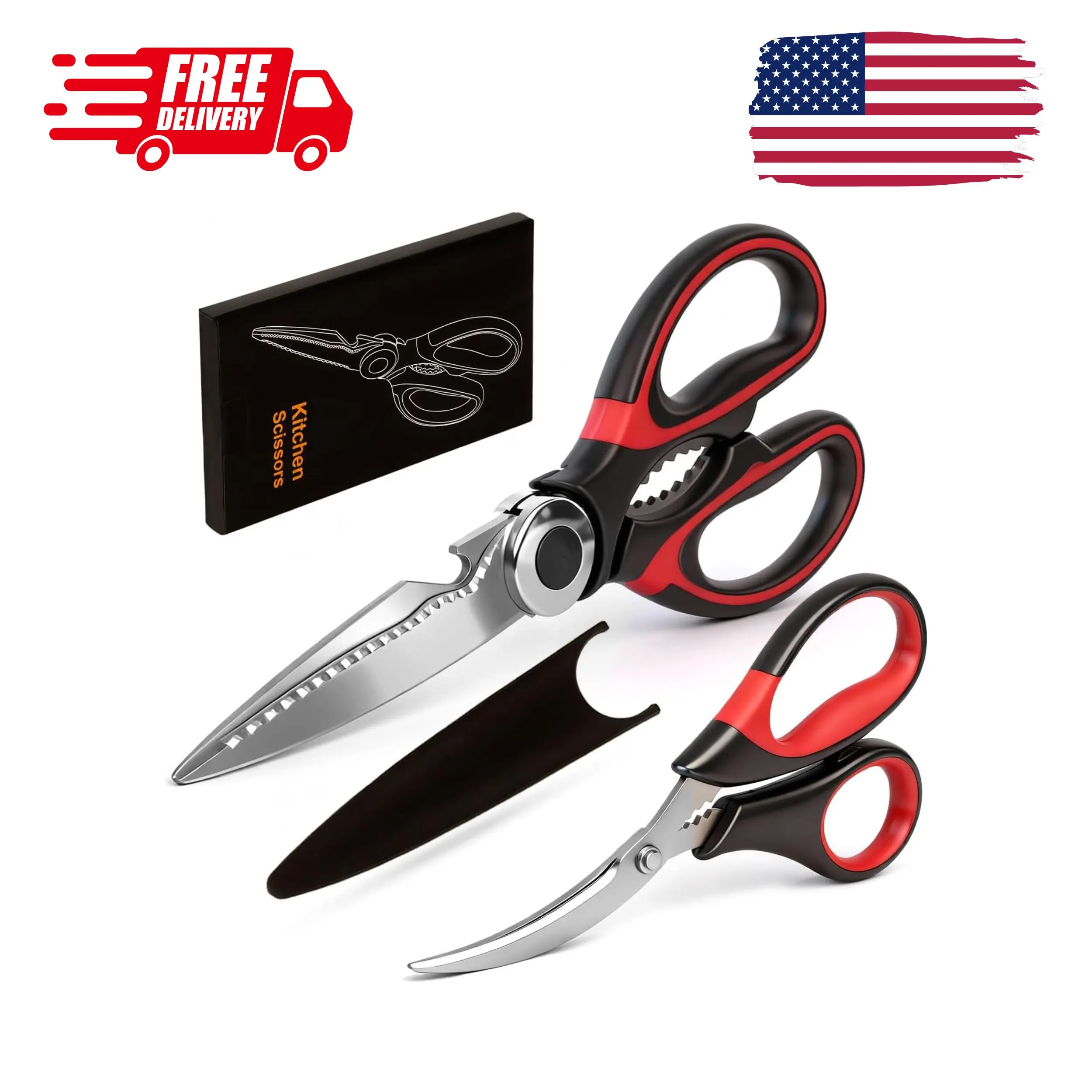 Kitchen Shears Set of 2, Heavy Duty Kitchen Scissors, Dishwasher Safe
