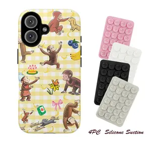 Cute Curiouss Georgee Phone Case |   4PC Silicone Suction Phone Case Mount |   Coquette Strawberry & Banana Phone Cover for iPhone 17 Air 16 15 14 13 12 11 Pro Max XR XS 6 7 8 Plus SE & Samsung S25 S24 S23 S22 S21 Ultra |   Gingham Bow