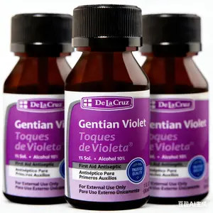 De La Cruz 1% Gentian Violet Topical Skin Antiseptic (Violeta Genciana, Spanish Label Variant) – 1 Fluid Ounce per Bottle, 3-Pack (Marked 10/27)