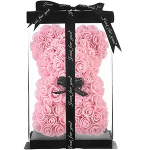 Rose Bear ,Rose Teddy Bear, Flower Bear Cub, Forever Rose Everlasting Flower for Window Display, Anniversary Christmas Valentines Gift (Light Pink)