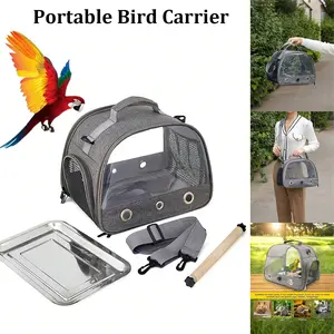 Portable Bird Carrier Backpack, Animal Carrier, Outdoor Bird Travel Cage Oxford Cloth Material Breathable Mesh Design Transparent Viewing Window Adjustable Shoulder Straps Perch Stainless Steel Tray Suitable for Travel Outdoor Ideal for Small Pets