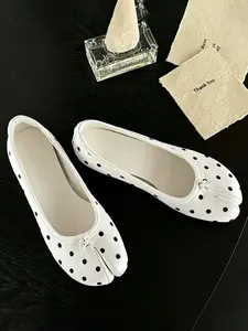 Women's Open Toe Ballet Flats, Classic Polka Dot Soft Sole Comfortable Flat Shoes, Versatile Casual Office Shoes, Ballerina Flats Shoes