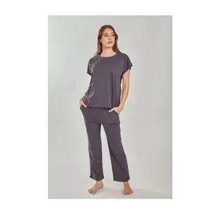 iCollection Knit Short Sleeve Top & Pant Pajama Lounge Set