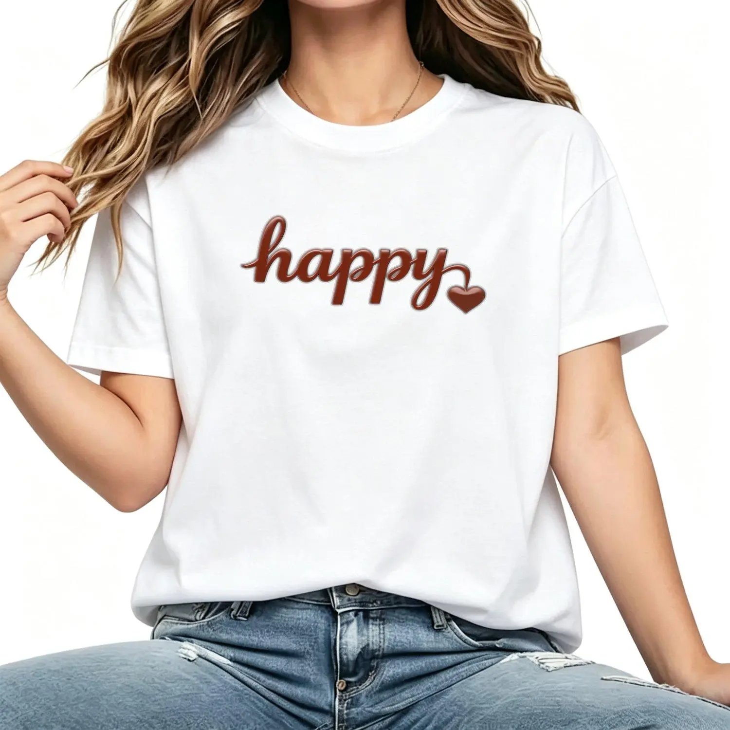 Love Heart Print T Shirt Heart Motif Graphic Tee Casual Short Sleeve Round Neck Top Fitted Style Everyday Streetwear Unisex