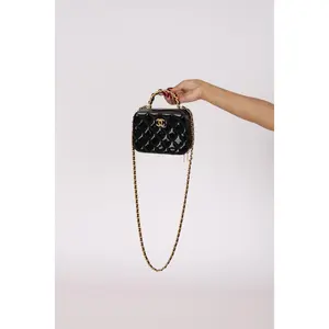 Pre-owned CHANEL Designer Handbag Small Pick Me Vanity Case Black Patent 2023 AGHW