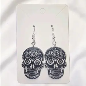 176) Black Acrylic Sugar Skull Earrings!