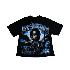 Life Hustlers “Warrior Girl” Black/Blue Graphic Tee, Gothic Y2K Streetwear Oversized T-Shirt, Black Unisex Cotton Top 2026