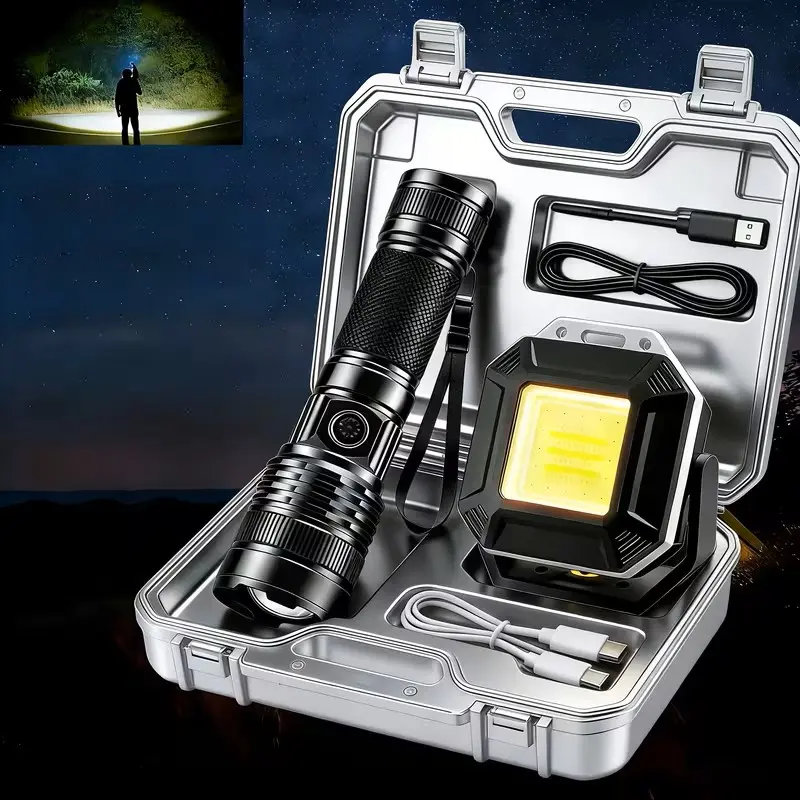 Aluminum Alloy Flashlight That Can Start A Fire Equipped with Fresnel Lens, Portable Flashlight, Flashlight Super Bright Rechargeable Long Lasting Battery Operated High Lumen Long Range with Case for Camping, Flashlight for Outdoor Survival Fishing