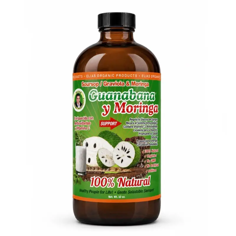 Elias Soursop (Guanábana) & Moringa 100% Natural Healthcare Liquid Supplement Tónico, 32oz Dietary Herbal Nutritional Supplement