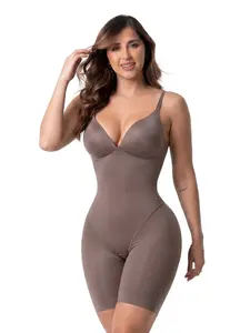 Fajas Salome 5501 | Colombian Soft Control Bodysuit Built-In Cups | Bidirectional Lycra Tummy Control | Adjustable Straps Perineal Opening | Daily Wear Shaper Women — Colombia