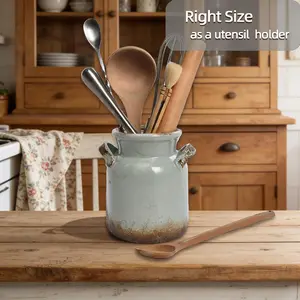 Ceramic Rustic Farmhouse Vase, Distressed Decorative Flower Vases for Home Decor, Ideal Shelf Decor, Green Boho Vase for Living Room Bedroom Kitchen Office Centerpiece Table Decorations