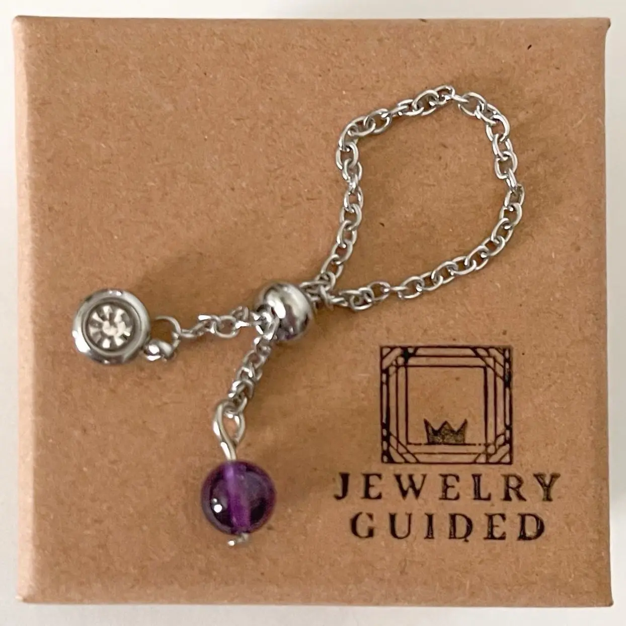 Natural Adjustable Amethyst Chain Ring Daily