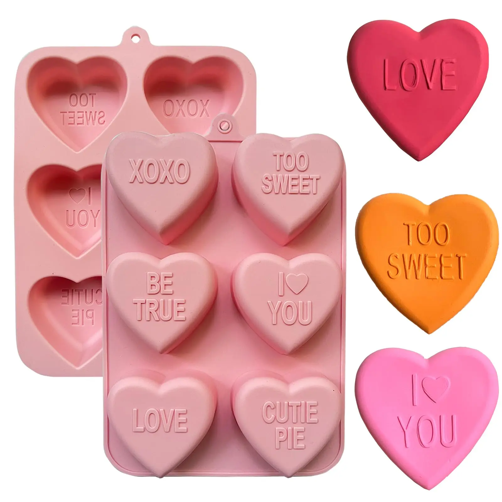 2 Pack Conversation Heart Molds, Silicone Heart Shaped Cake Pans for Valentine's Day, 6 Cavity Heart Shape Muffin Mold Silicone Muffin Pans Mold for Baking, Muffins, Candles