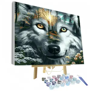 Wolf DIY Paint by Numbers Kit, Home Wall Decor Canvas Set, DIY Painting Supplies, Perfect for Birthdays, Father's Day, Christmas, Mother's Day, Includes Acrylic Paints