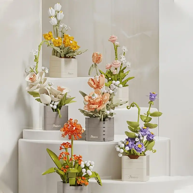 Flower Building Blocks, Creative Flower Blocks Building Toy, Home Desktop Ornament, Ideal Birthday Gift for Boys & Girls