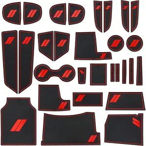 for Dodge Charger Accessories 2010-2014 Non-Slip Anti Dust Cup Holder Insert Center Console Shifter Liner Trim Door Packet Mats Premium Custom Interior 29PC Set (Red Trim)