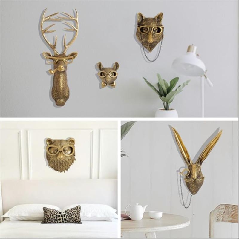 Animal Head Design Wall Decoration, 5 Counts/set Creative Resin Animal Head Wall Hanging Decoration, Unique Home Living Room and Bedroom Hanging Decoration, Home Decor Ornaments