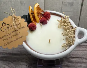 Cazuelita Bohemia-Handmade Soy Candle/orange Blooms/Talavera-inspired