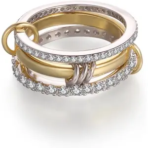Stackable Rings for Women Gold Color Non-Oxidizing 18k Gold Plated 3-Piece Ring Set with Cubic Zirconia Band Exquisite Silver and Gold Ring Set casual daily