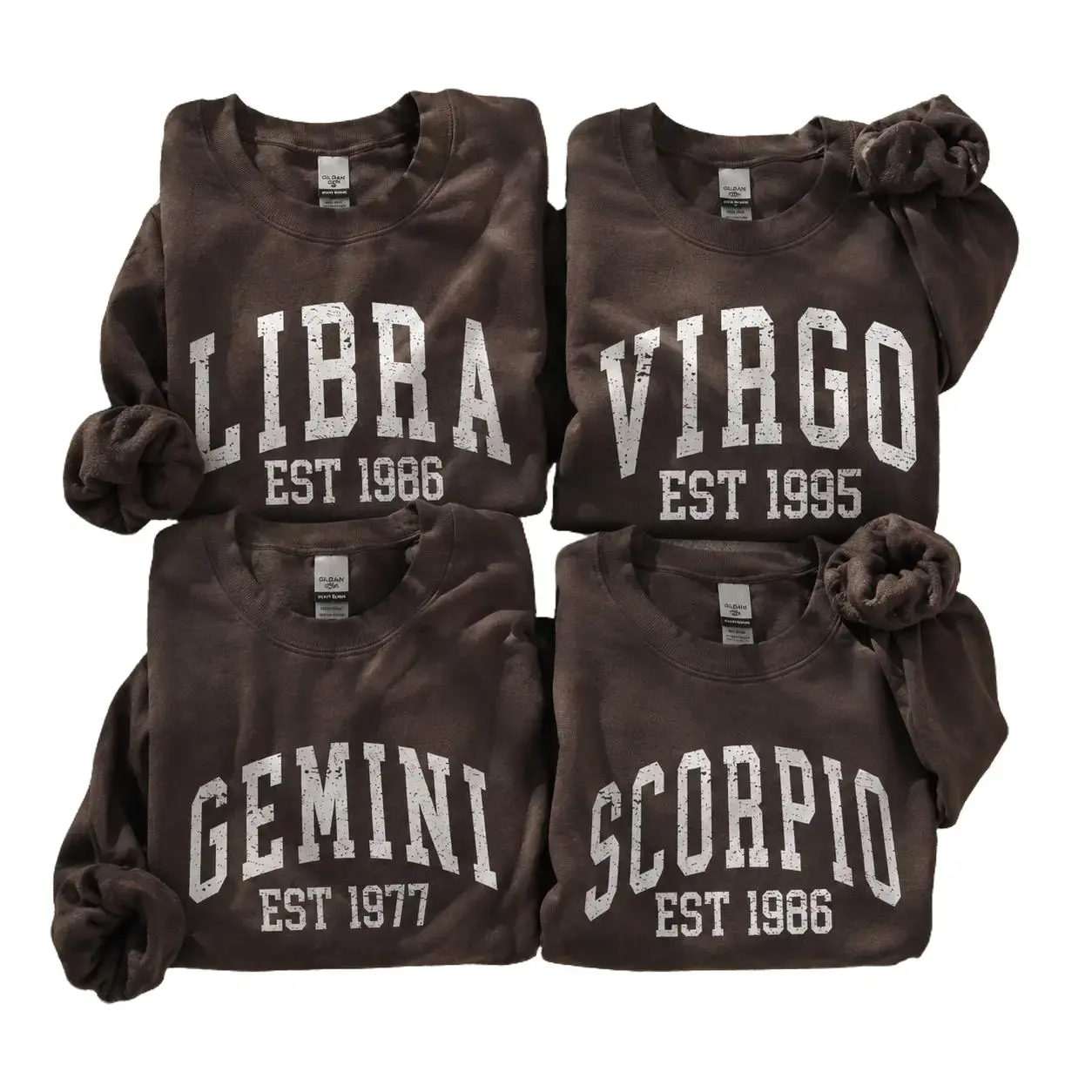 Custom Zodiac Sweatshirt with Est Year - Dark Chocolate, Cute Horoscope Astrology Graphic Sweatshirt, Unisex Crewneck Sweatshirt, Personalized Zodiac Energy Gift for Birthday - DarkFlex