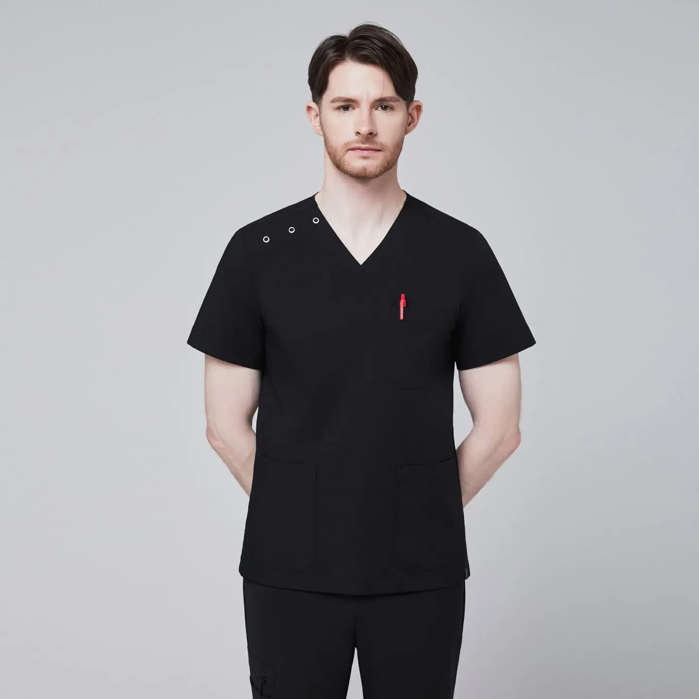 Zenir | Men's Shoulder Button Scrub Top - Eco Black