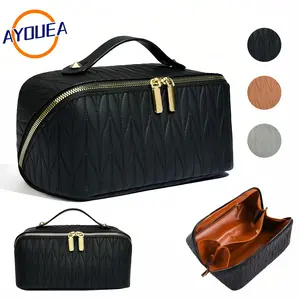 Large Capacity PU Leather Cosmetic Organizer Bag Large Waterproof Makeup Pouch Travel Essentials Toiletry Bag for Women Portable Jewelry Case Minimalist Salon Grade Vanity Box Handheld Storage Pouch Perfect Girlfriend Gift