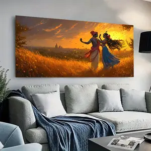1 piece framed canvas painting - vibrant Indian folklore scene, modern wall decor for living room and bedroom, Indian home decor