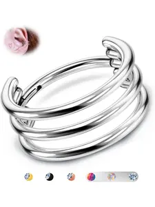 Smooth 1 Pc Silvery Simple Triple Nose Ring Titanium Earring for Women Men Stacked Clicker 16G Conch Cartilage Piercing Jewelry Septum Ring Tragus Daith Helix Pierced Ring Earrings Hoops