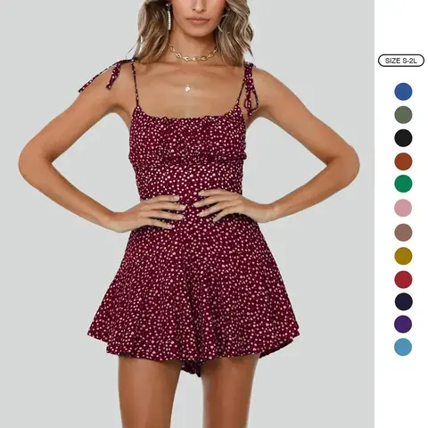 Imily Bela Women's Floral Wide Leg Rompers Spaghetti Strap Tie Ruffle Short Jumpsuits