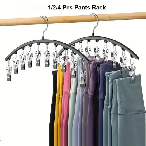 Yoga Pants Hanger, 1/2/4 Counts Space Saving Organizer Storage Hanger with 10 Clips, Durable Clothes Organizing Hanger, Clothes Organizer for Home Bedroom Closet, Hanging Organizing