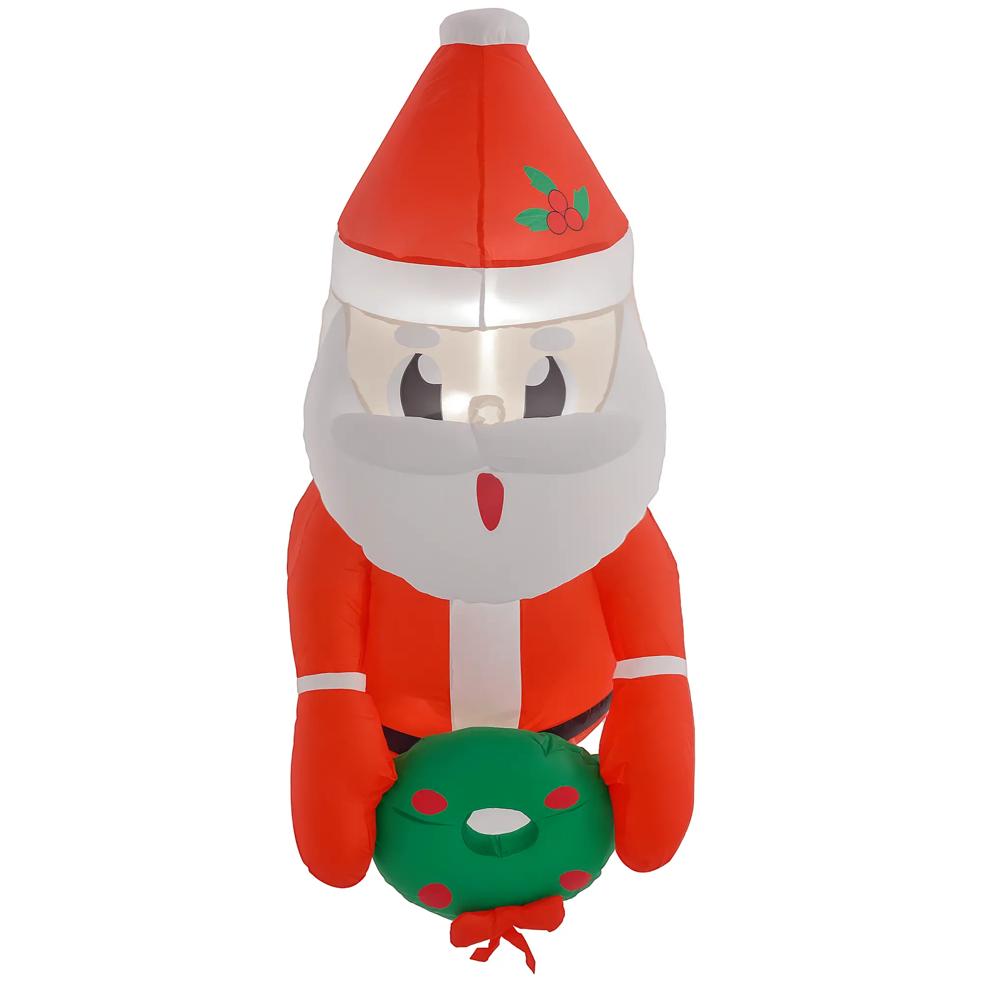 Outsunny 3.4' Christmas Inflatables Hanging Santa Claus Holding Wreath with White LED Lights, Blow-Up Outdoor Christmas Decorations for Lawn Garden Party