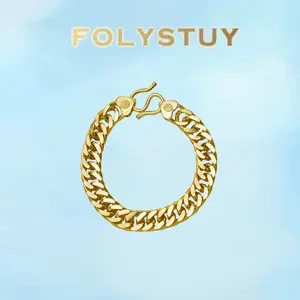 [FOLYSTUY (W173)]12mm Width 8.6 Inch Chunky Cuban Link Curb Chain Bracelet, Statement Jewelry