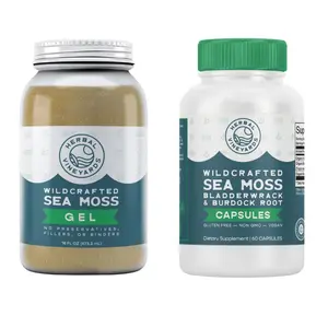 Herbal Vineyards Gold Sea Moss Gel & Capsules Bundle 60 Day Supply Wildcrafted Irish Sea Moss Bladderwrack Burdock Root Vegan Daily Routine - Unflavor