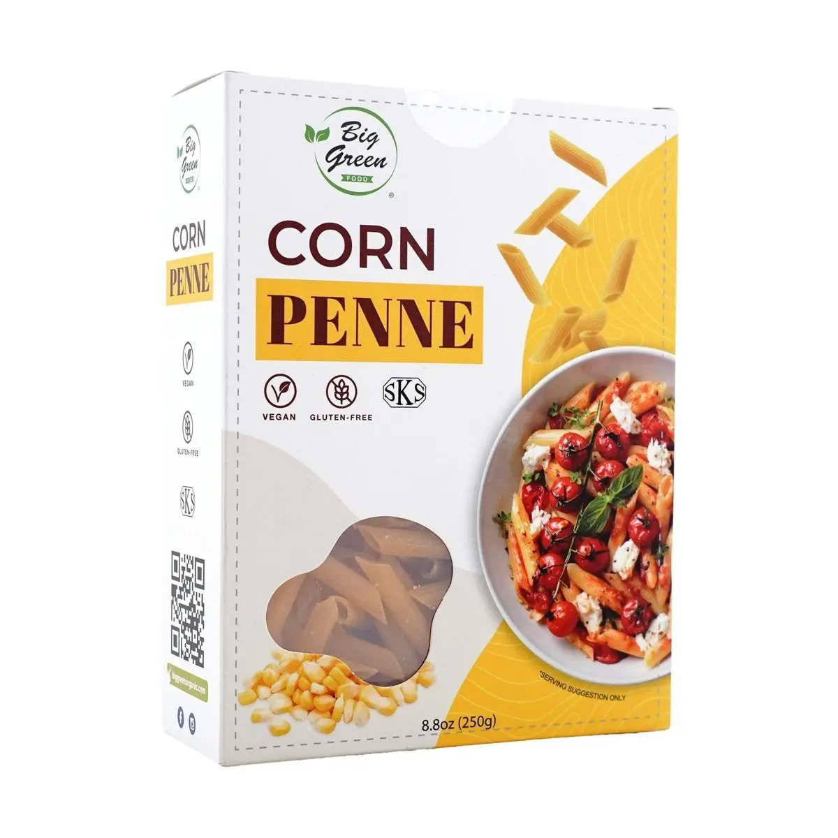 BIG GREEN Organic Corn Rotini Pasta - Gluten-Free, Vegan, Non-GMO Fusilli Noodles for Healthy Eating, 250g