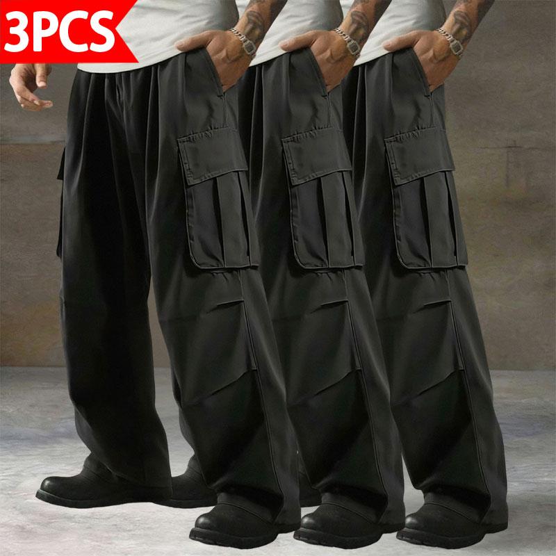 Men’s cargo pants, 3-pack  breathable, wear-resistant fabric suitable for outdoor work, hiking, and everyday casual streetwear; comfortable and durable, practical all-season essential.