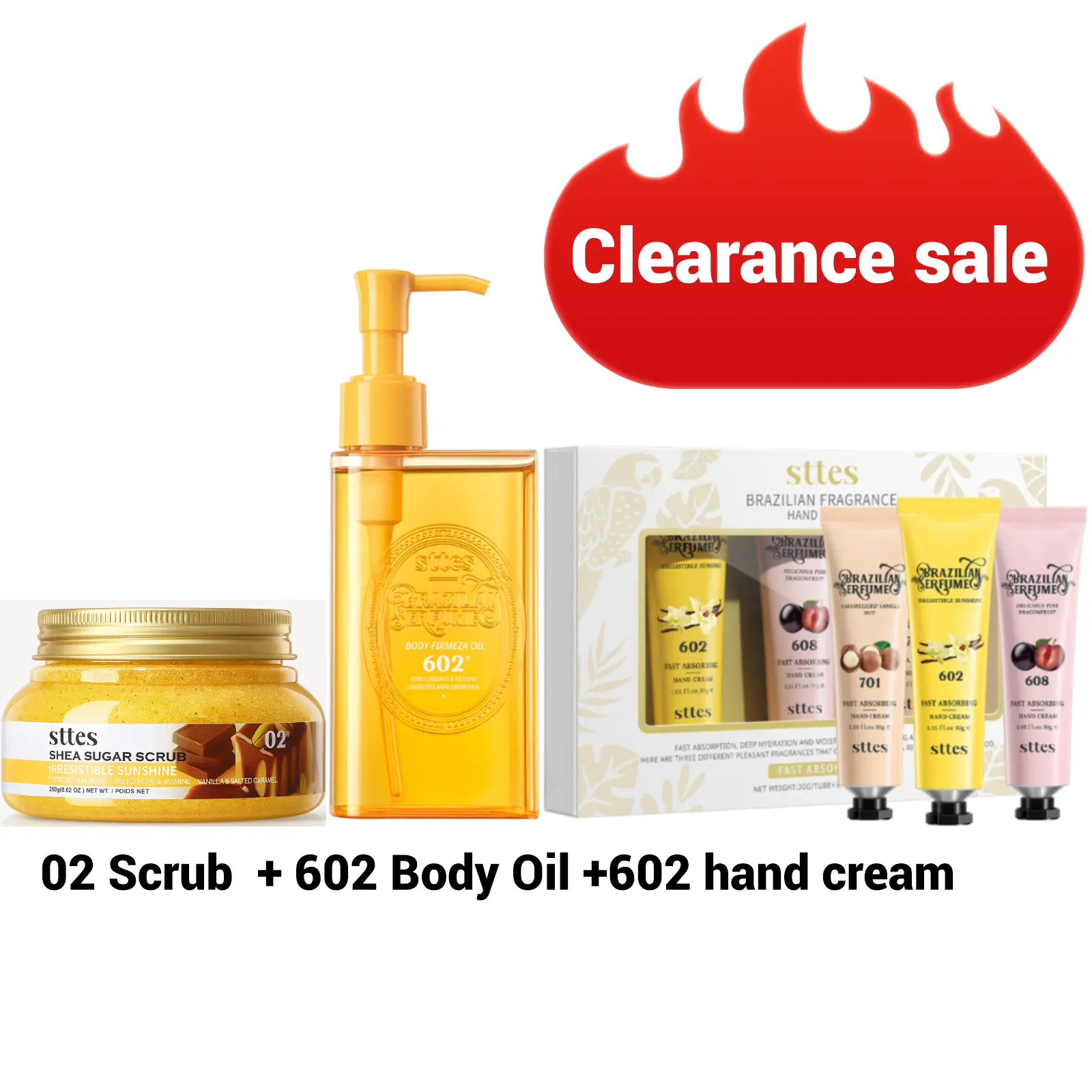 602 scrub + hand cream $5 + body oil $5