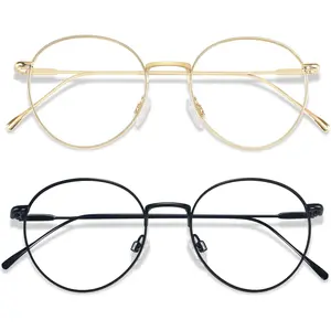 Blue Light Blocking Glasses Women Men Small Face Computer Clear Bluelight Blocker Super Lightweight Metal Frame Round