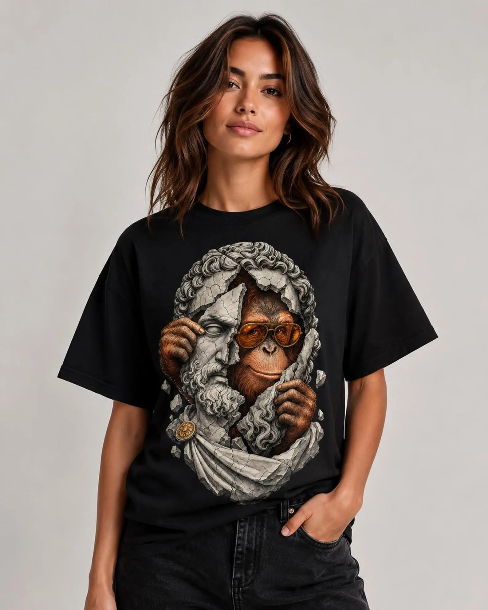 Funny Ape Sunglasses Graphic Tee, Monkey Art Vintage T-Shirt, Retro Oversized Cotton Shirt, Unique Animal Lover Gift