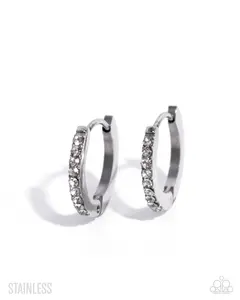 Fixed Flair - White Rhinestones along a Silver Mini 1/2" Hoop Hinge Earrings