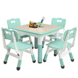 Heavy-Duty Kids Adjustable Desk Set - 4 Ergonomic Chairs + Graffiti-Friendly Surface | Multi-Purpose Learning Table for Art, Study & Play (Ages 2-10, 300lbs Capacity)