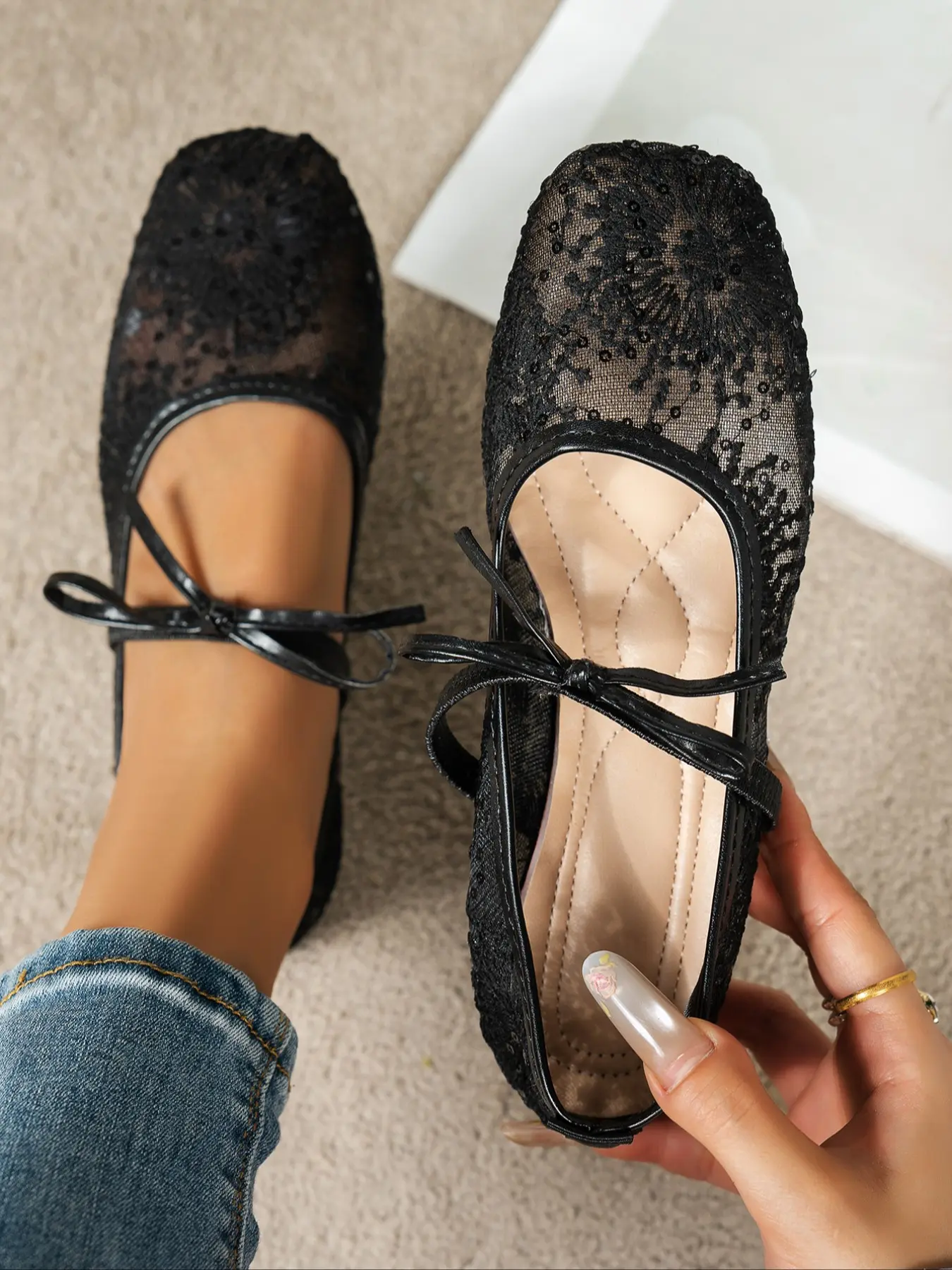 Elegant French Style Fairy Mary Jane Shoes, Classic, Square Toe Ballet Mesh Flat Single Shoe, Women's Fashion Footwear for All Seasons, Elegant Casual Shoes