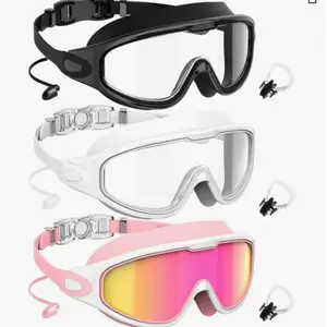 3PCS Goggles Swimming Adult Swim-Goggles,Wide View with UV400 Protection Anti Fog No Leak for Men and Women 3 Pack fit outdoorfun Swim Kit Nose Clips Swim Glasses