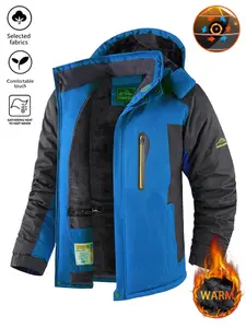 Men's Outdoor Softshell Hooded Jacket, Warm Plush Lined Ski Coat, Casual Colorblock Design, Fall & Winter Wear, Fitted Woven Fabric, Soft Shell Jackets