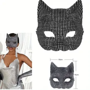 Ball Dress Up Mask Rhinestone Cat Mask Black Sparkle Masquerade Masks for Women Fashion Accessories