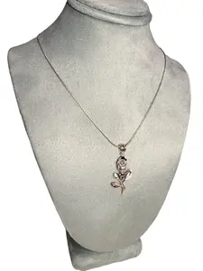 Rose Silver stem Pendant and sterling Silver snake twisted chain