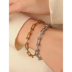 Vintage Stainless Steel U-Shaped Horseshoe Alloy Chain Bracelet, Non-Tarnish Punk Hip Hop Joint Wrist Jewelry, Men's Niche Stylish Accessory for Sports & Gaming Daily Wear, Non Tarnish Jewelry
