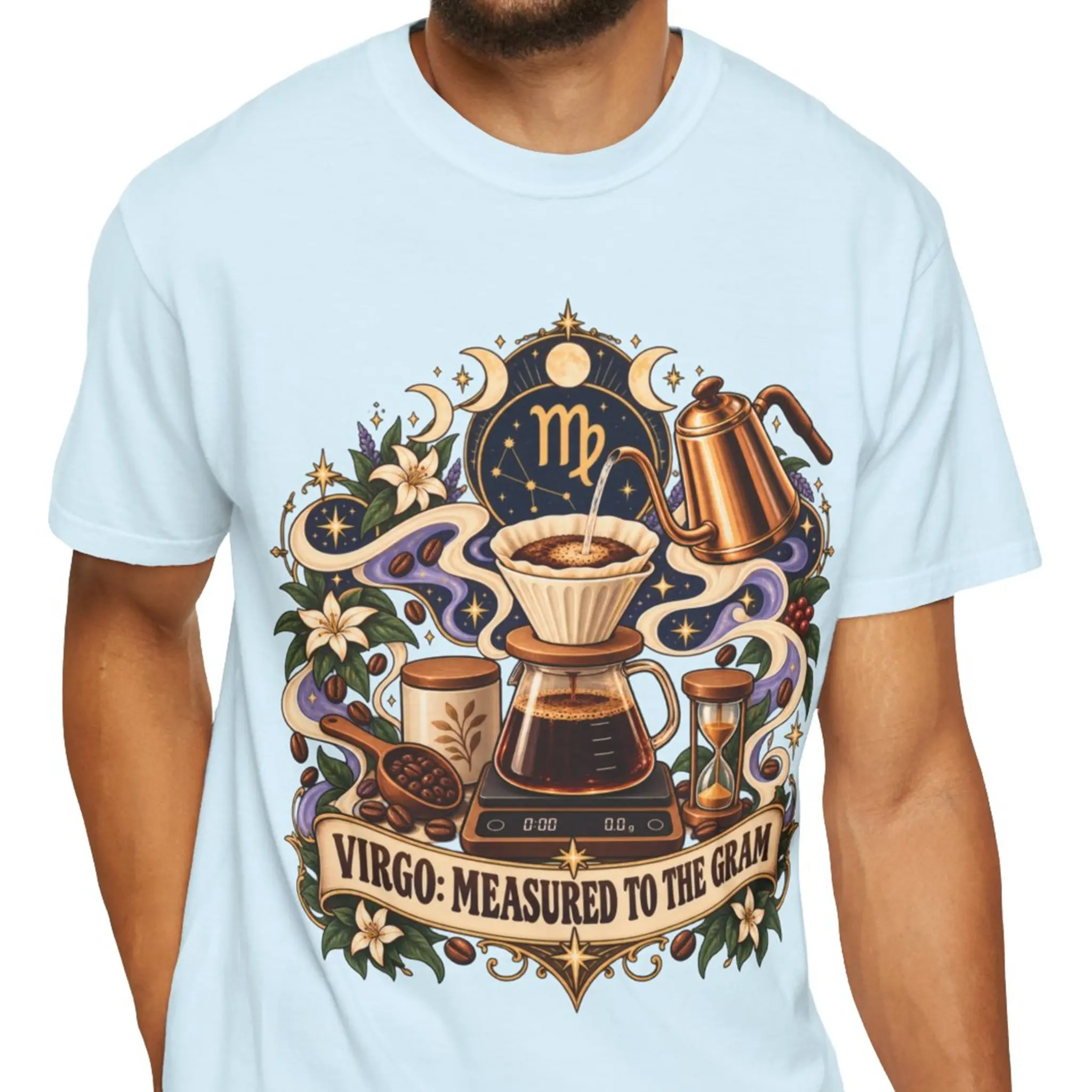 Virgo Zodiac Coffee T-Shirt — Measured To The Gram | Funny Astrology Tee