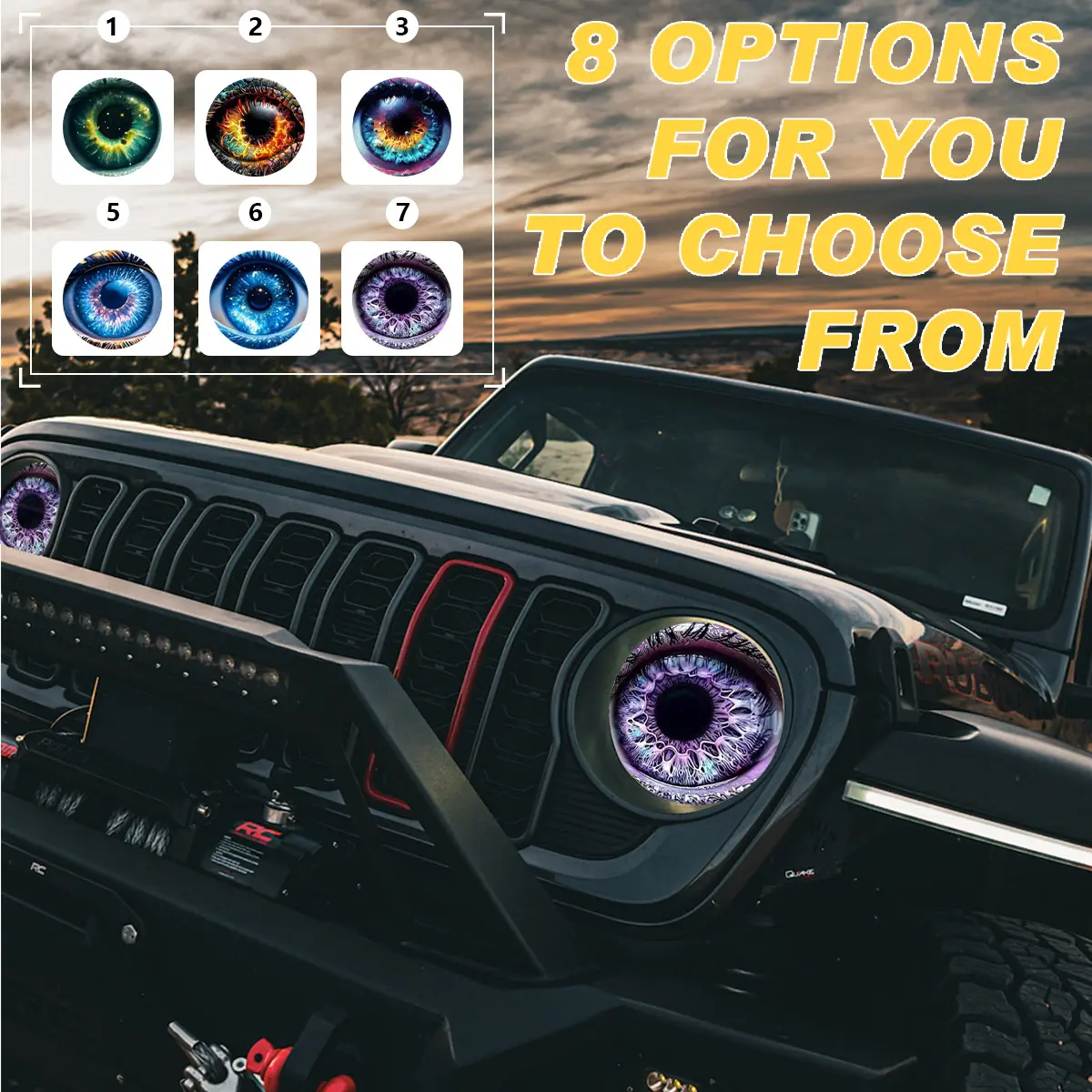 Devil Eye Headlight Decals for Jeep Wrangler JK JL & Gladiator JT, Waterproof Demon Eye Vinyl Stickers, Peel-and-Stick Off-Road Exterior Mod