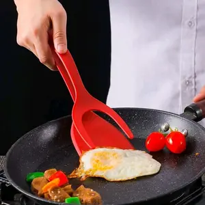 2 In 1 Nylon Grip Flip Pancake Egg Clamp Grip Omelette Spatula Tongs Clamp Pancake Fried Turners Kitchen Accessories Utensils